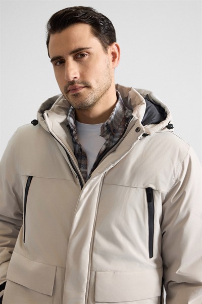 Taş Slim Dik Yaka Düz Kapaklı Cep Fermuar Elyaf Dolgulu Standart Mont