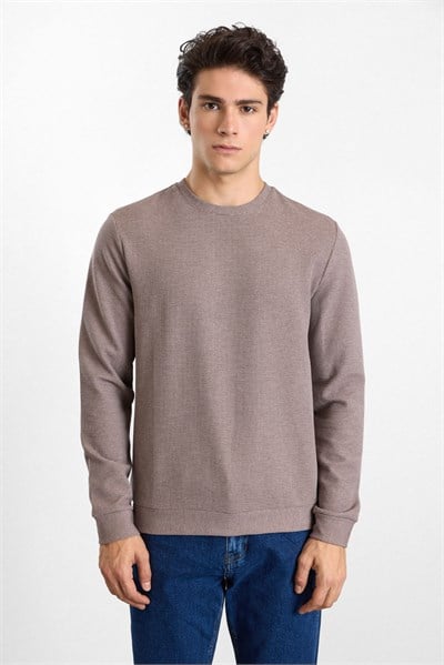 Vizon Regular Düz Baskısız Waffle Bisiklet Yaka Cepsiz Sweatshirt