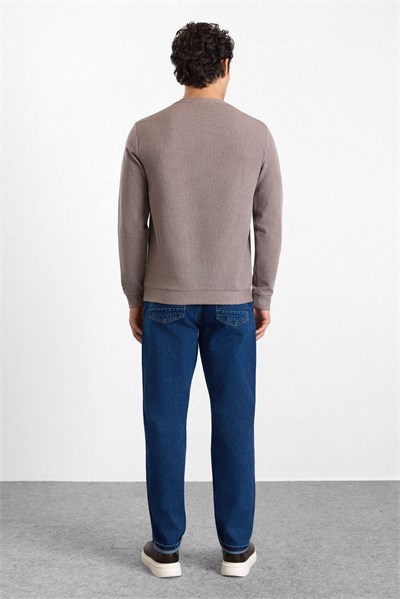 Vizon Regular Düz Baskısız Waffle Bisiklet Yaka Cepsiz Sweatshirt
