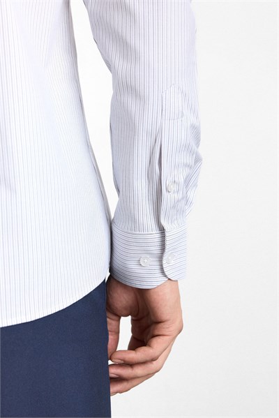 Vizon Slim Düğmeli Yaka Dikey Çizgili Armürlü Cepsiz Uzun Kollu Casual Gömlek