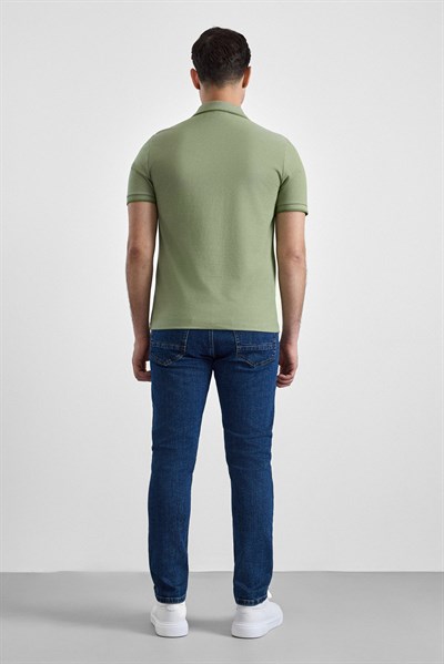 Yeşil Regular Düz Baskısız Pike Düğmeli Polo Yaka Nefes Alabilen Tişört