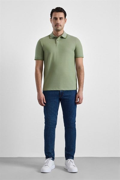 Yeşil Regular Düz Baskısız Pike Düğmeli Polo Yaka Nefes Alabilen Tişört