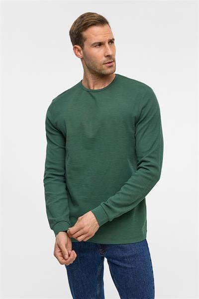 Yeşil Slim Armürlü Bisiklet Yaka Triko