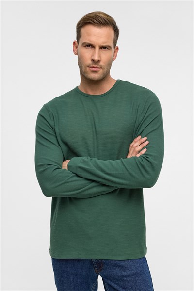 Yeşil Slim Armürlü Bisiklet Yaka Triko