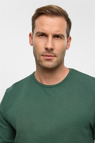 Yeşil Slim Armürlü Bisiklet Yaka Triko