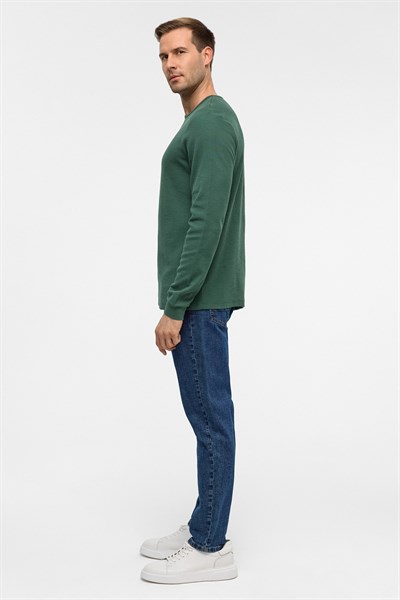 Yeşil Slim Armürlü Bisiklet Yaka Triko