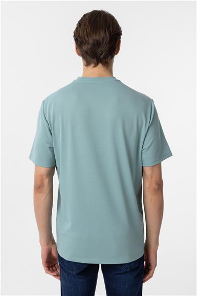 Yeşil Slim Fit Armürlü Bisiklet Yaka Tişört