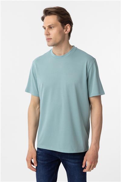 Yeşil Slim Fit Armürlü Bisiklet Yaka Tişört