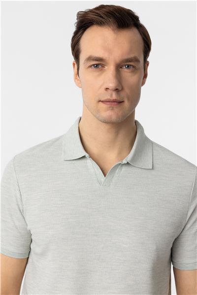 Yeşil Slim Fit Armürlü Polo Yaka Tişört