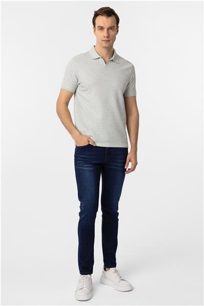 Yeşil Slim Fit Armürlü Polo Yaka Tişört