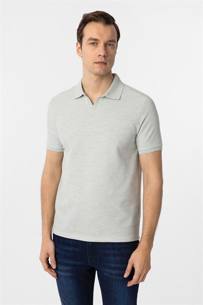Yeşil Slim Fit Armürlü Polo Yaka Tişört