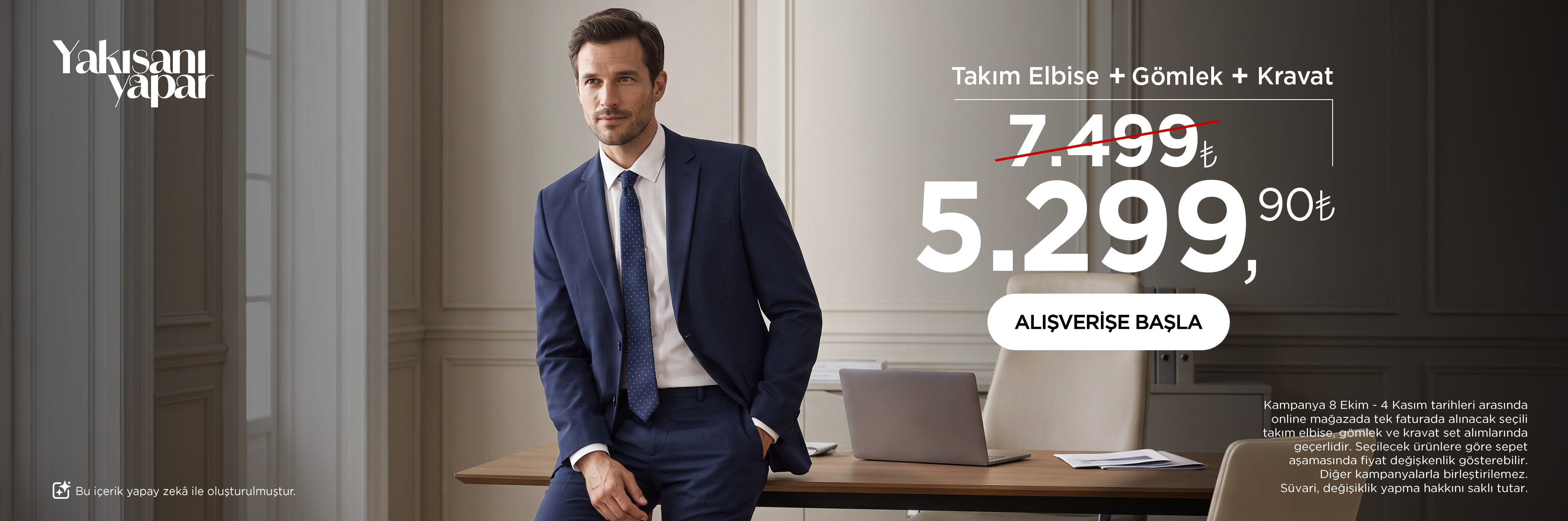 Takım Elbise + Gömlek + Kravat 5299TL