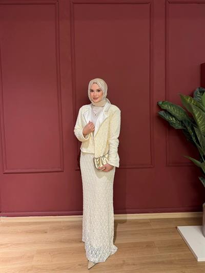 dantelli mini ceket takım