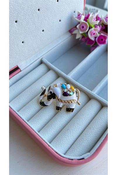 Özel Tasarım Beyaz Fil Broşu