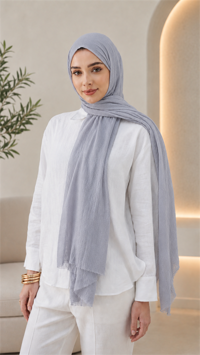 Açık Gri Düz Pamuk Comfort Şal - 005