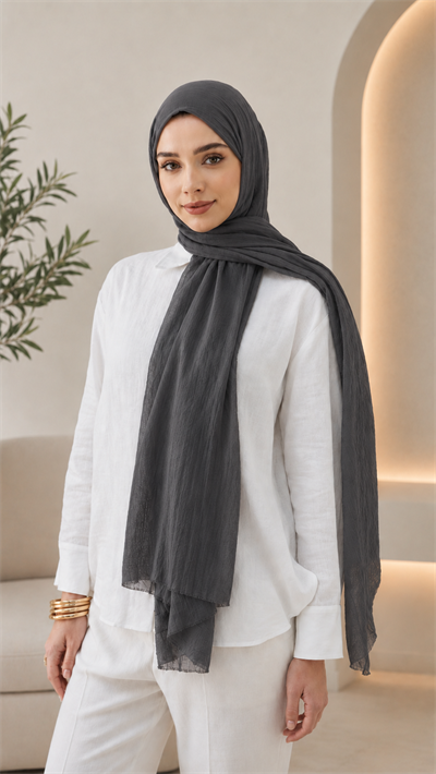 Antrasit Düz Pamuk Comfort Şal - 003