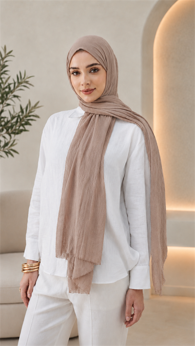 Bej Düz Pamuk Comfort Şal - 028