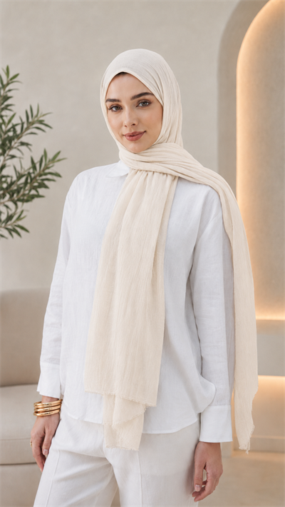 Krem Düz Pamuk Comfort Şal - 002