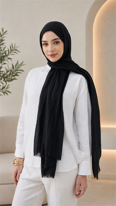 Siyah Düz Pamuk Comfort Şal - 001