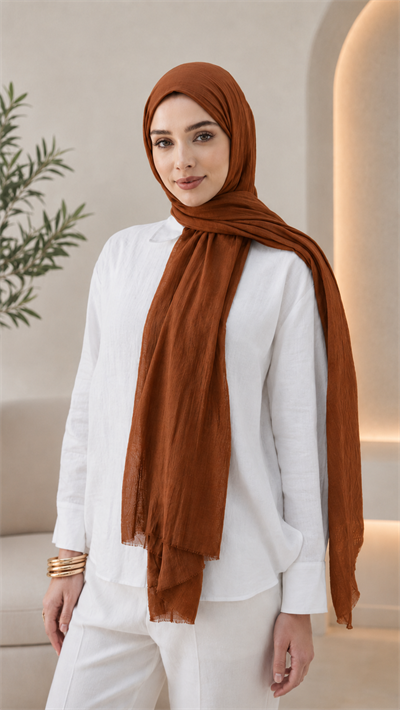 Tarçın Düz Pamuk Comfort Şal - 008