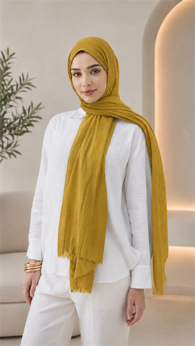 Yağ Yeşili Düz Pamuk Comfort Şal - 019