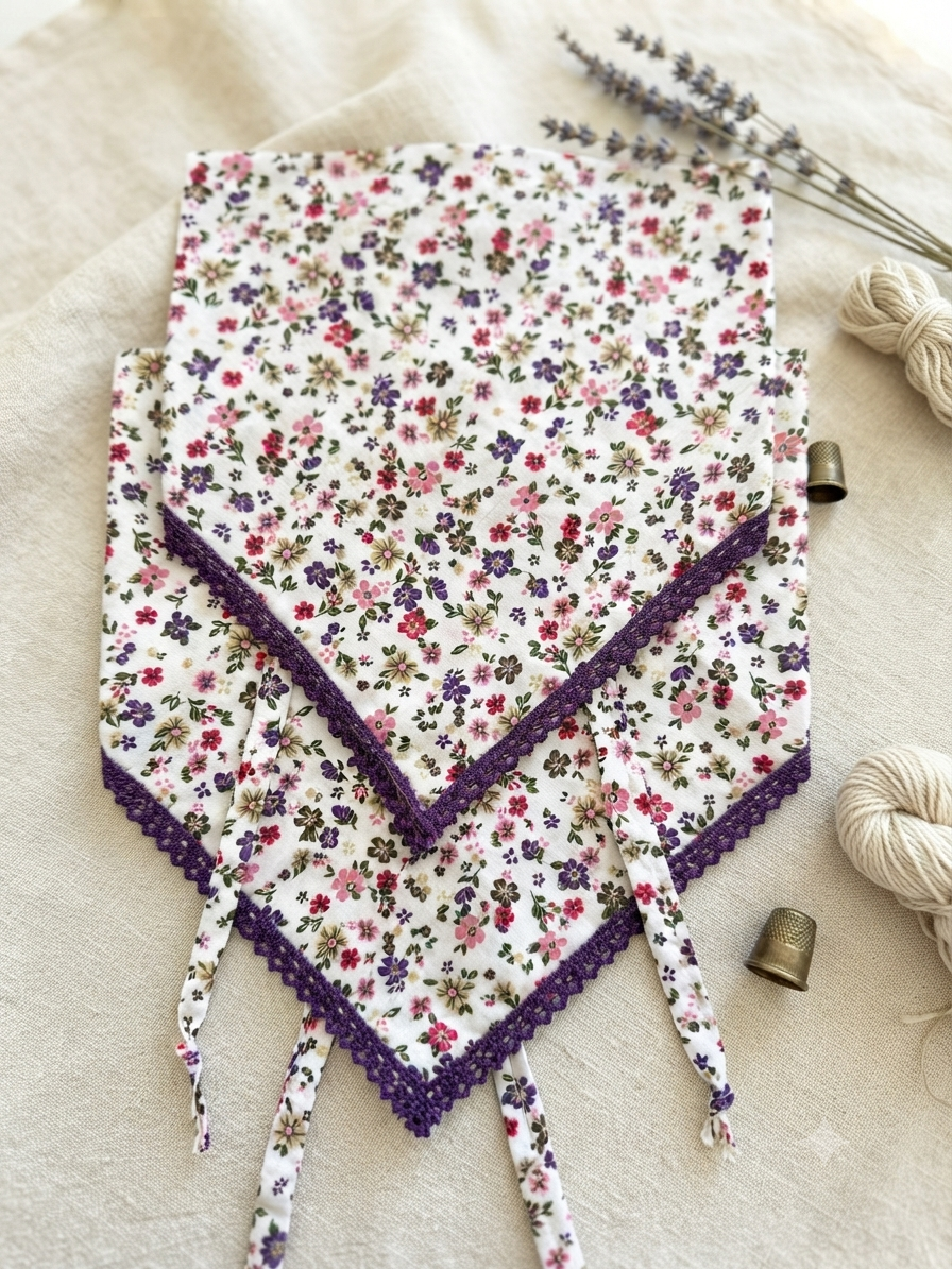 % 100 El İşçiliği Anne & Kız Kumaş Bandana Seti Mor