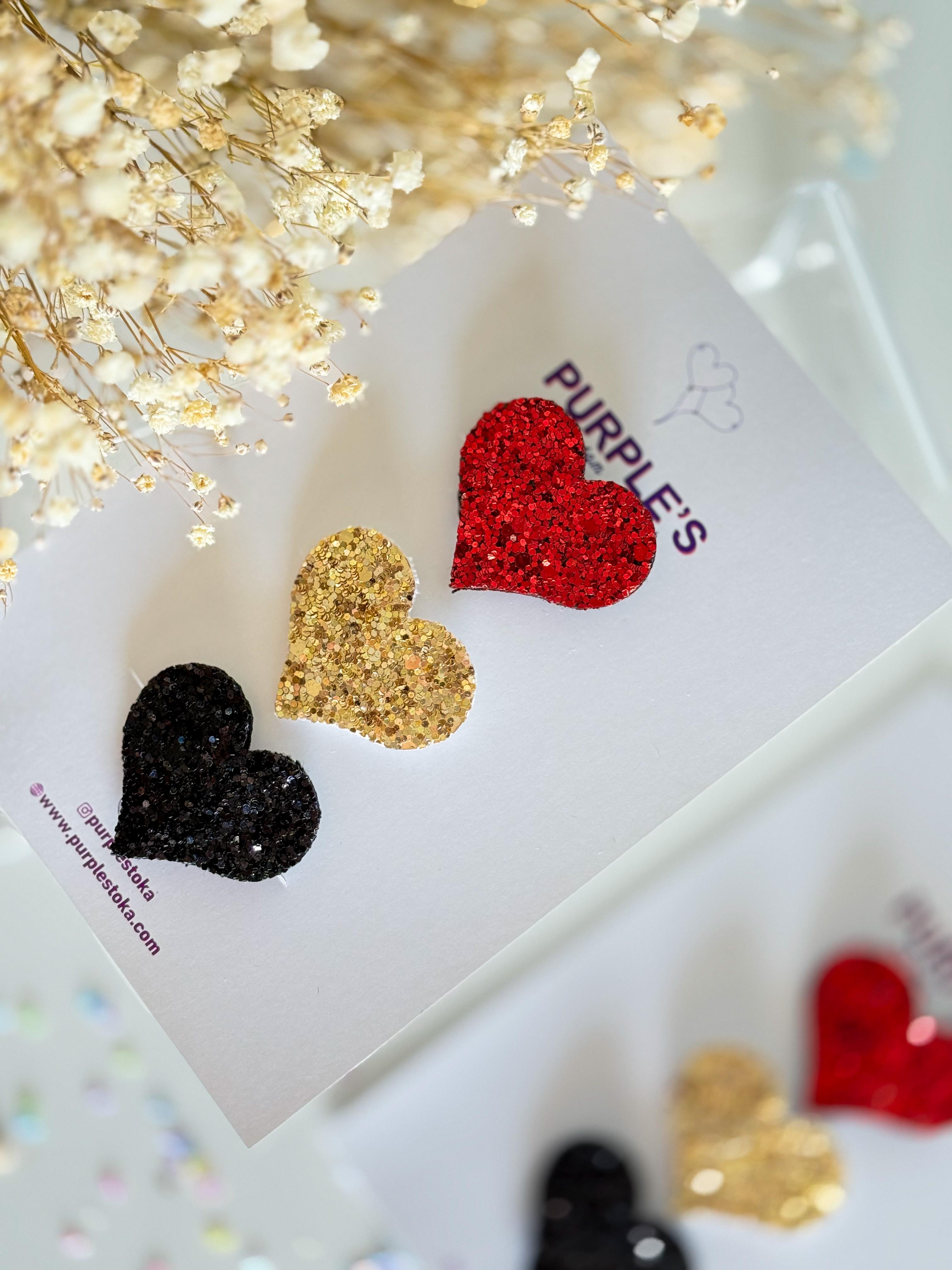 3'lü Glitter Kalp Az Saçlı Bebek Tokası Seti 
