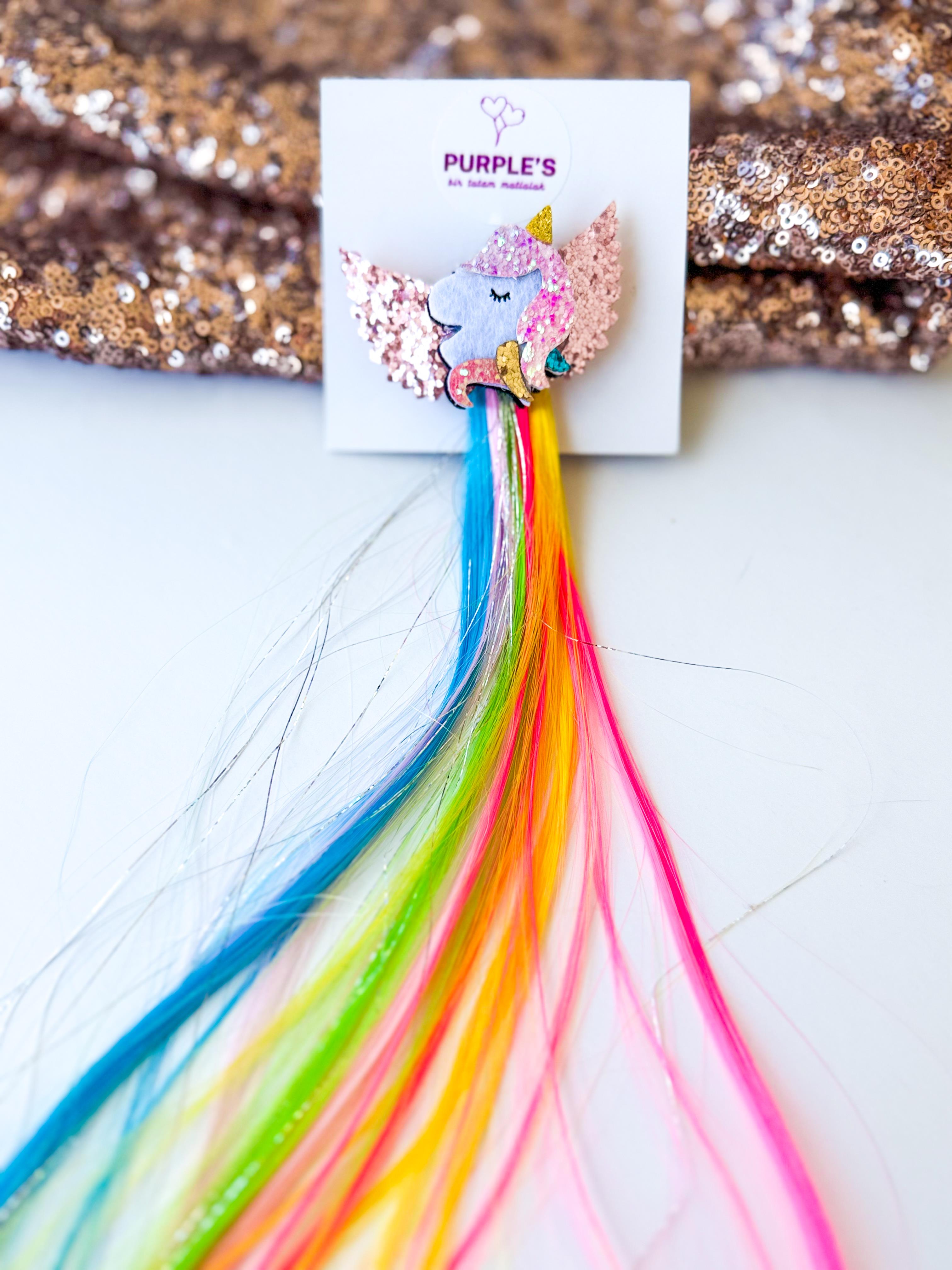 Işıltılı Renkli Saçlı Unicorn Figürlü Pens Toka 