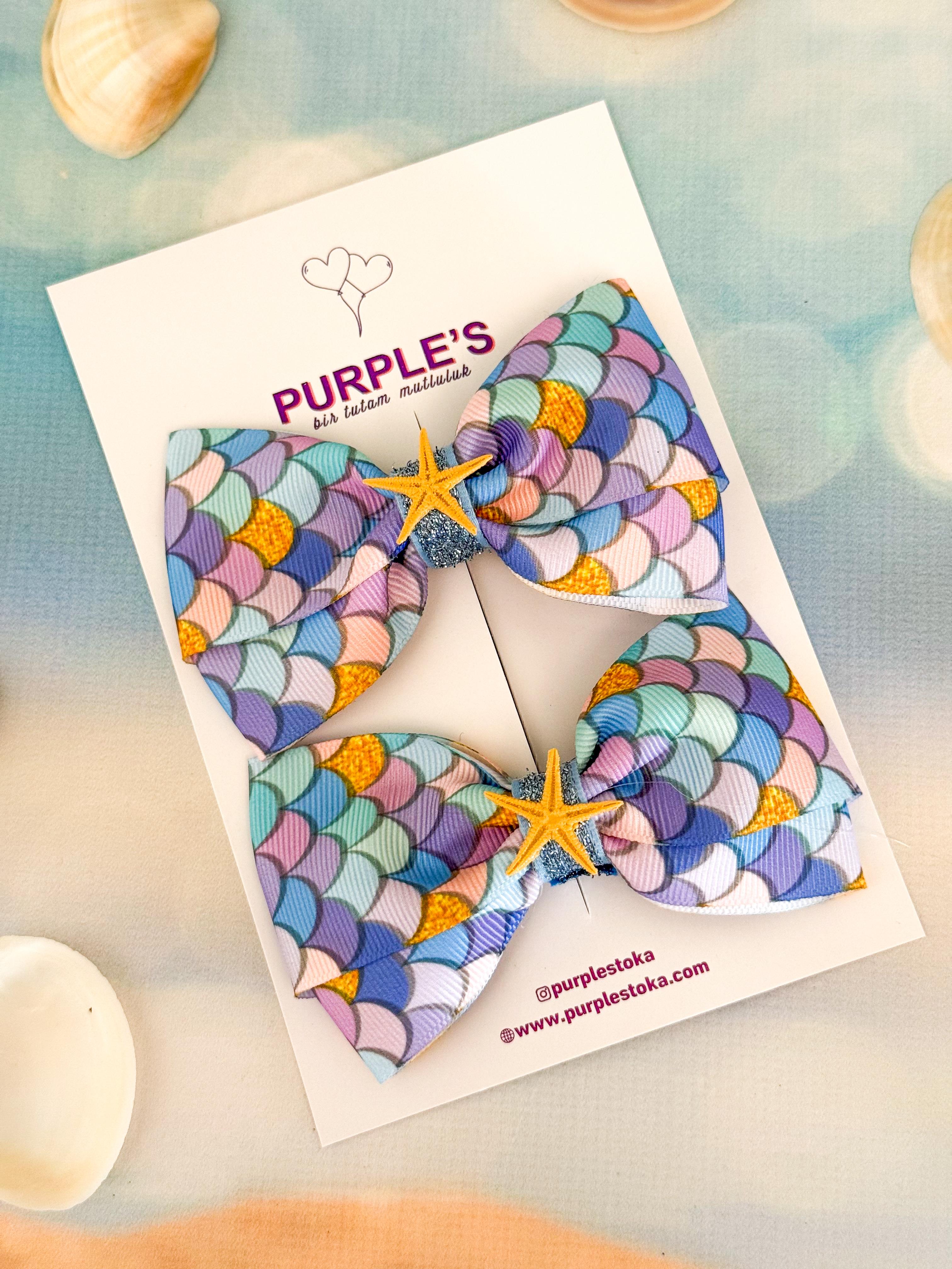 Littele Mermaids Deniz Yıldızı Detaylı Kurdele Fiyonk Klips Çift