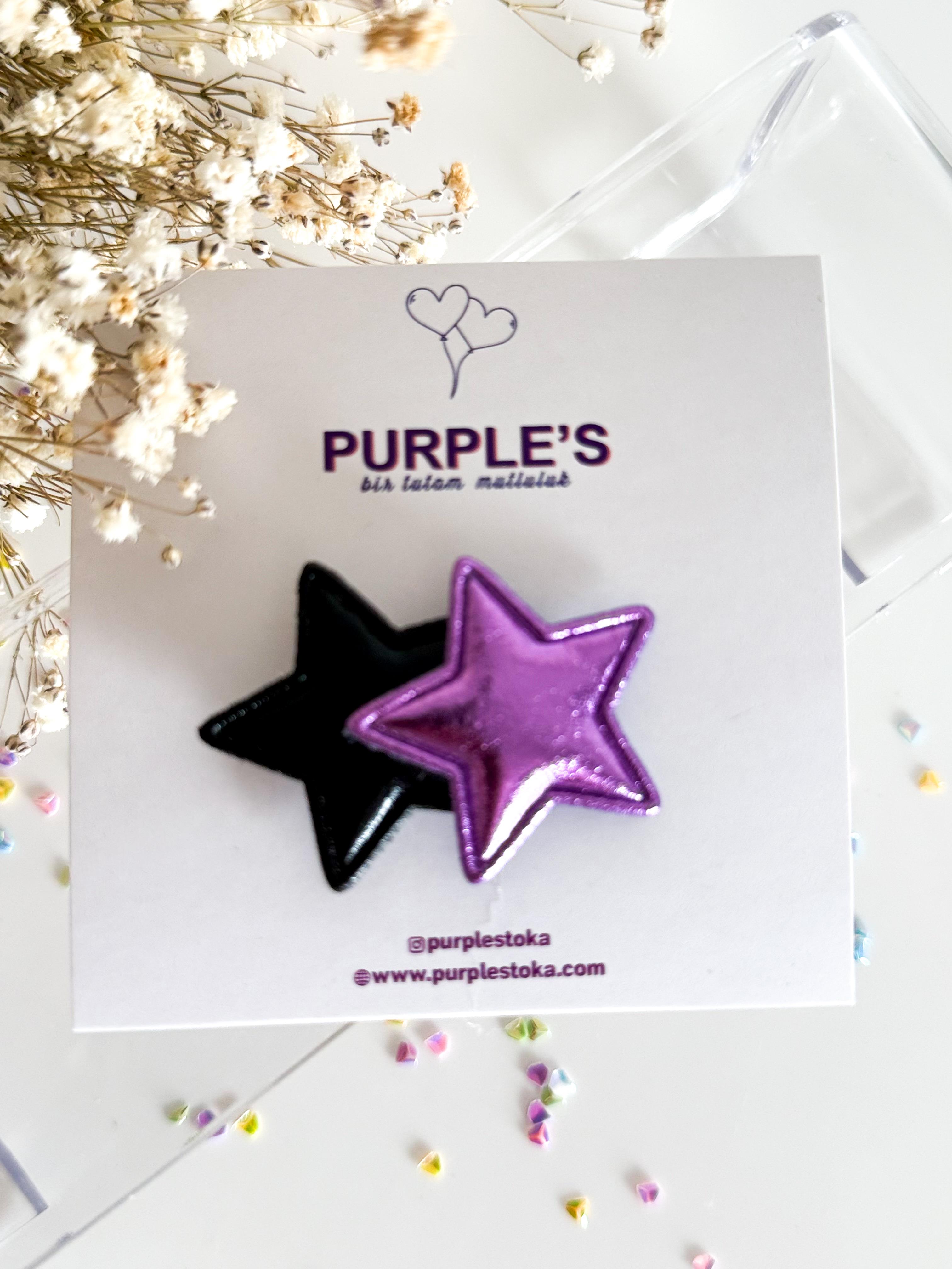 Purple & Black Star Az Saçlı Bebek Tokası