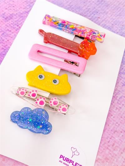 6'lı Kedi Detaylı El Yapımı Epoksi Klips Set 