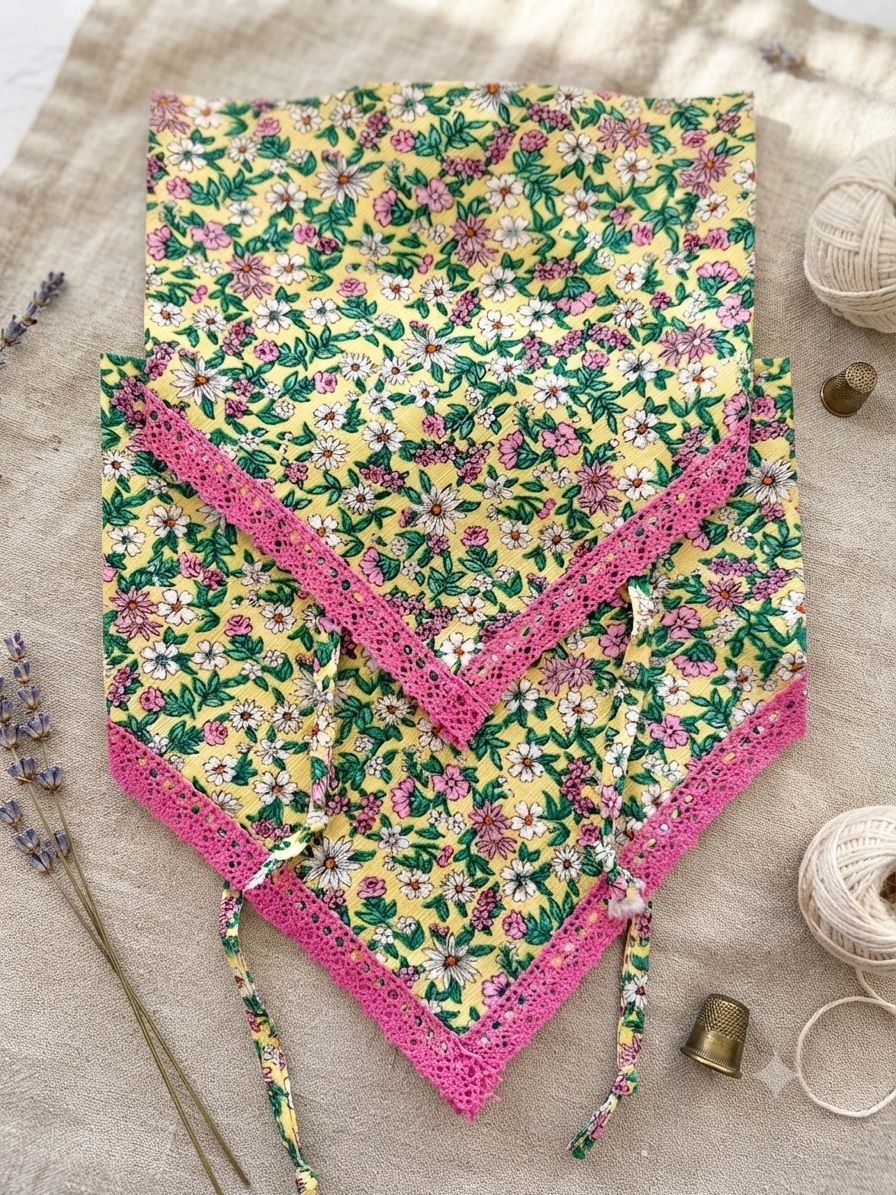 % 100 El İşçiliği Anne & Kız Kumaş Bandana Seti Yeşil 
