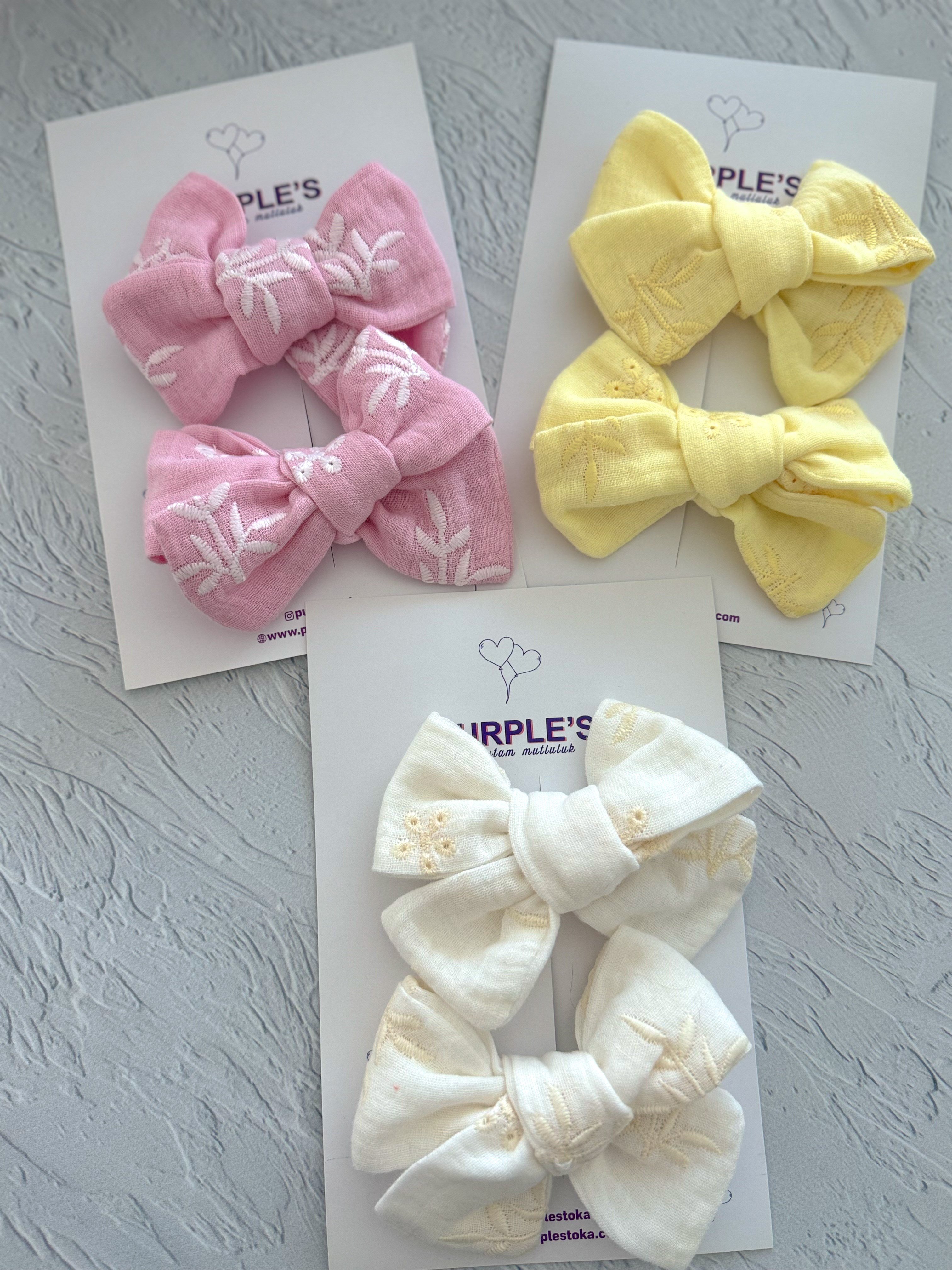 % 100 El İşçiliği Müslin Brode Fiyonk Klips Çiftli 