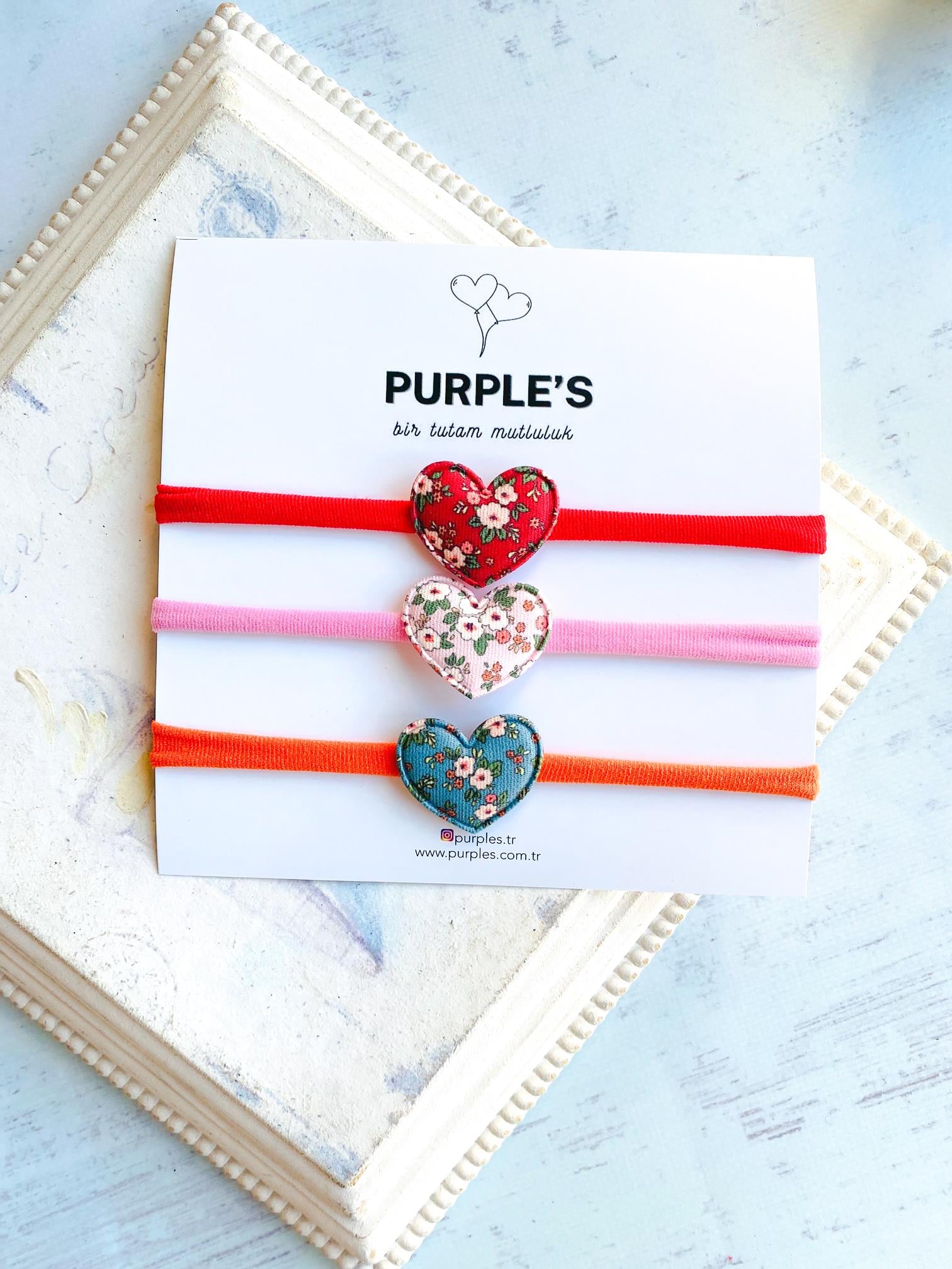 3'lü Flowers Heart Ultra Esnek Saç Bandı