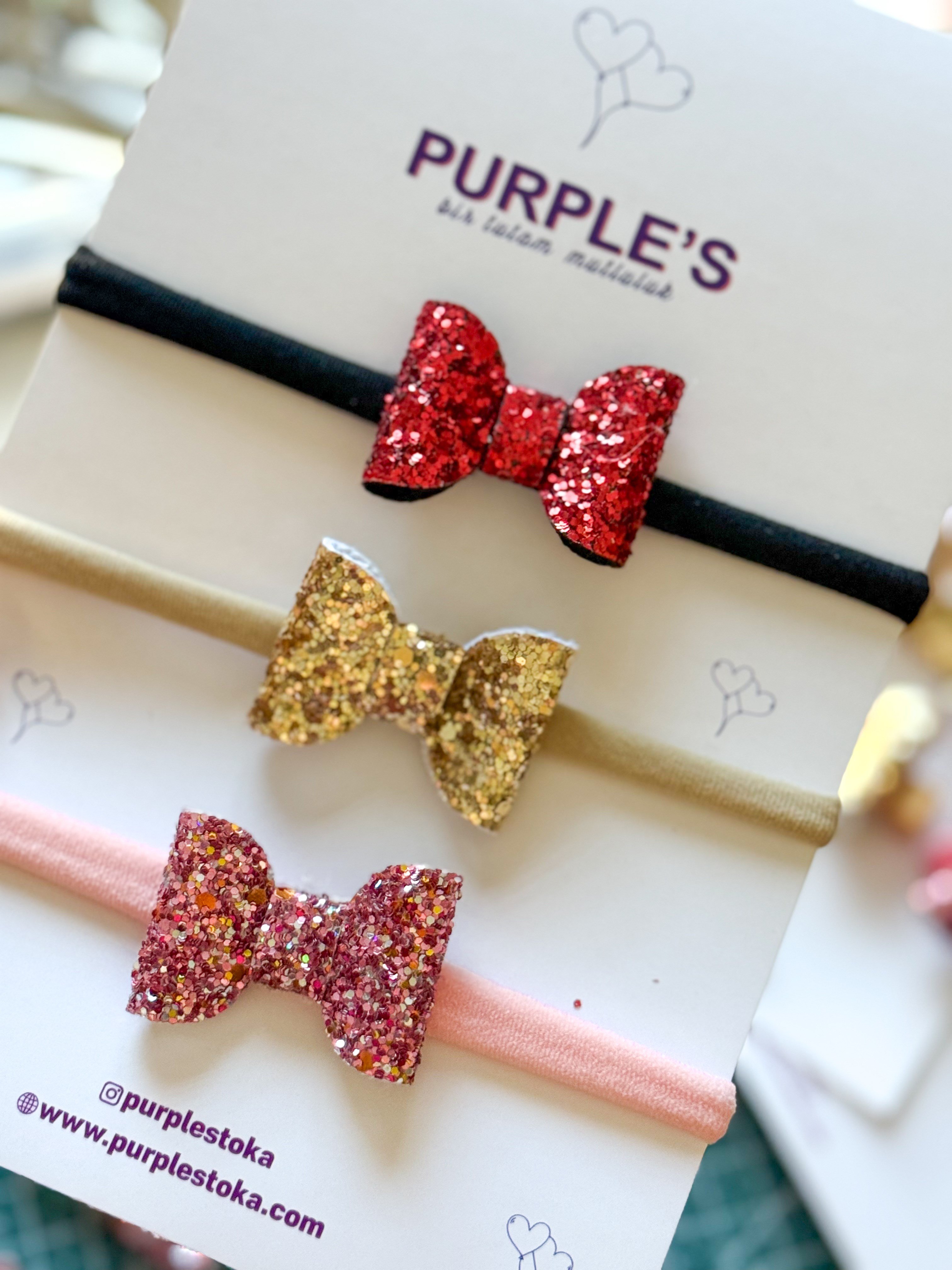 3'lü Glitter Fiyonk Ultra Esnek Yenidoğan Uyumlu Saç Bandı Seti 