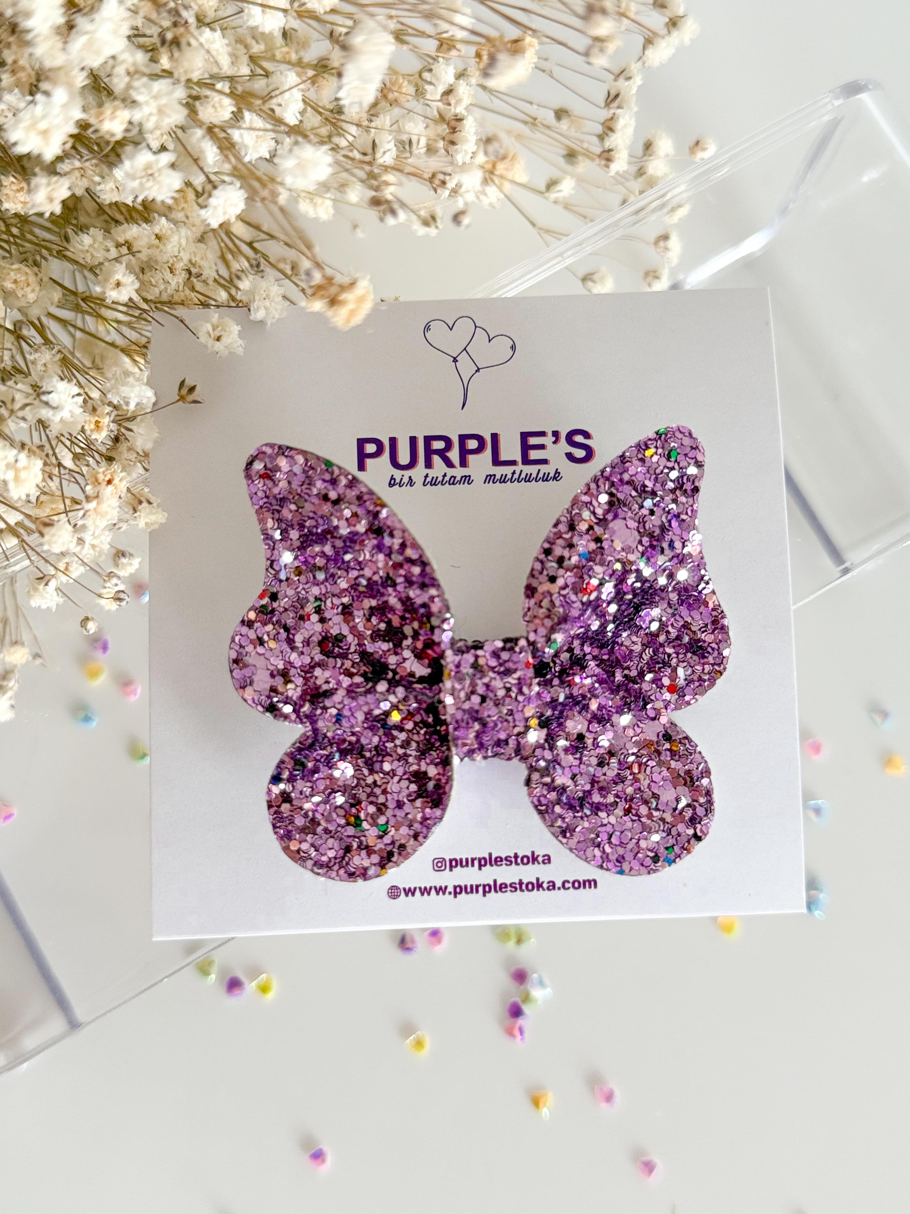 Glitter Kelebek Mor Az Saçlı Bebek Tokası