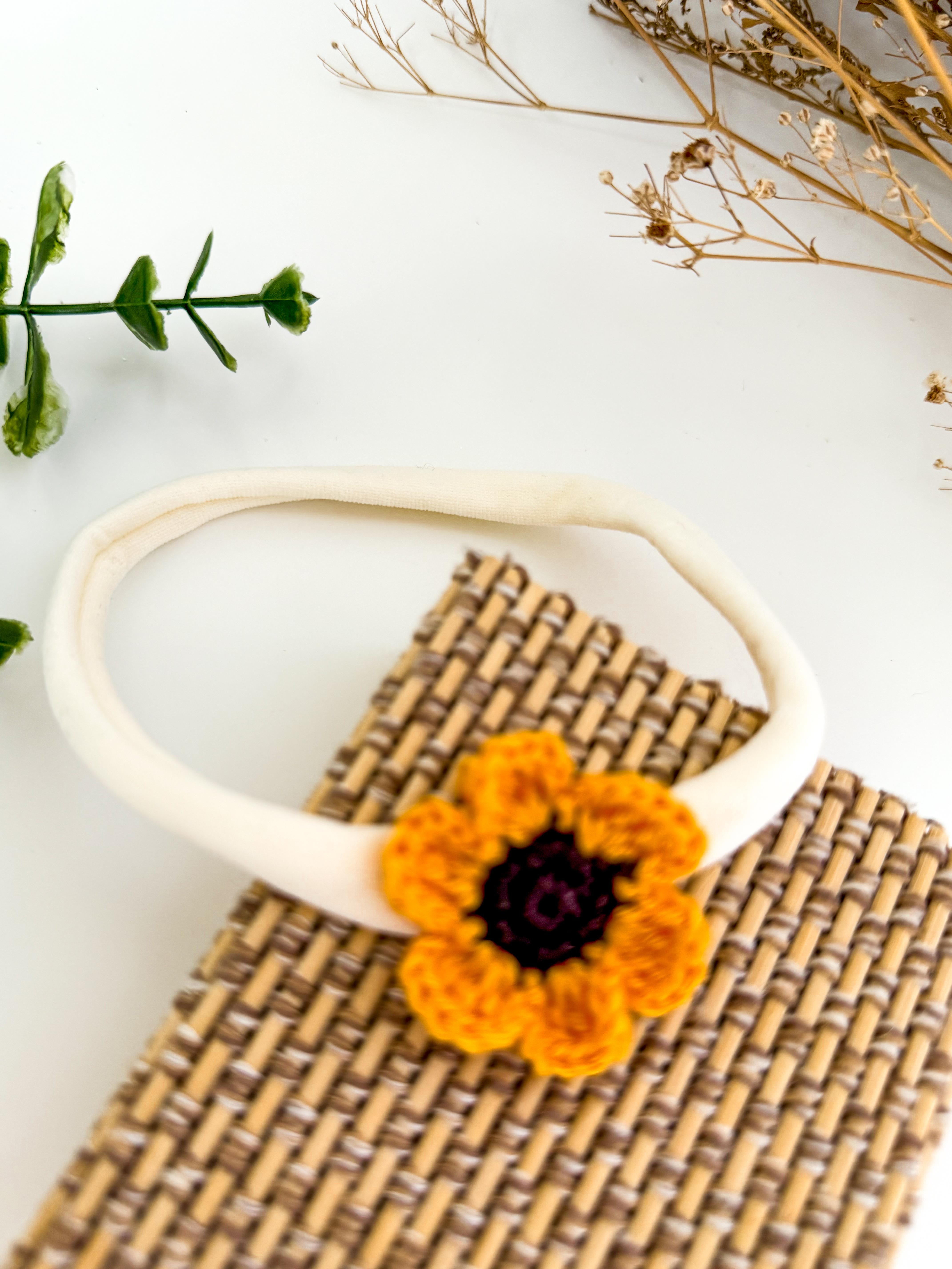 Hand Knitted Sunflower Handband