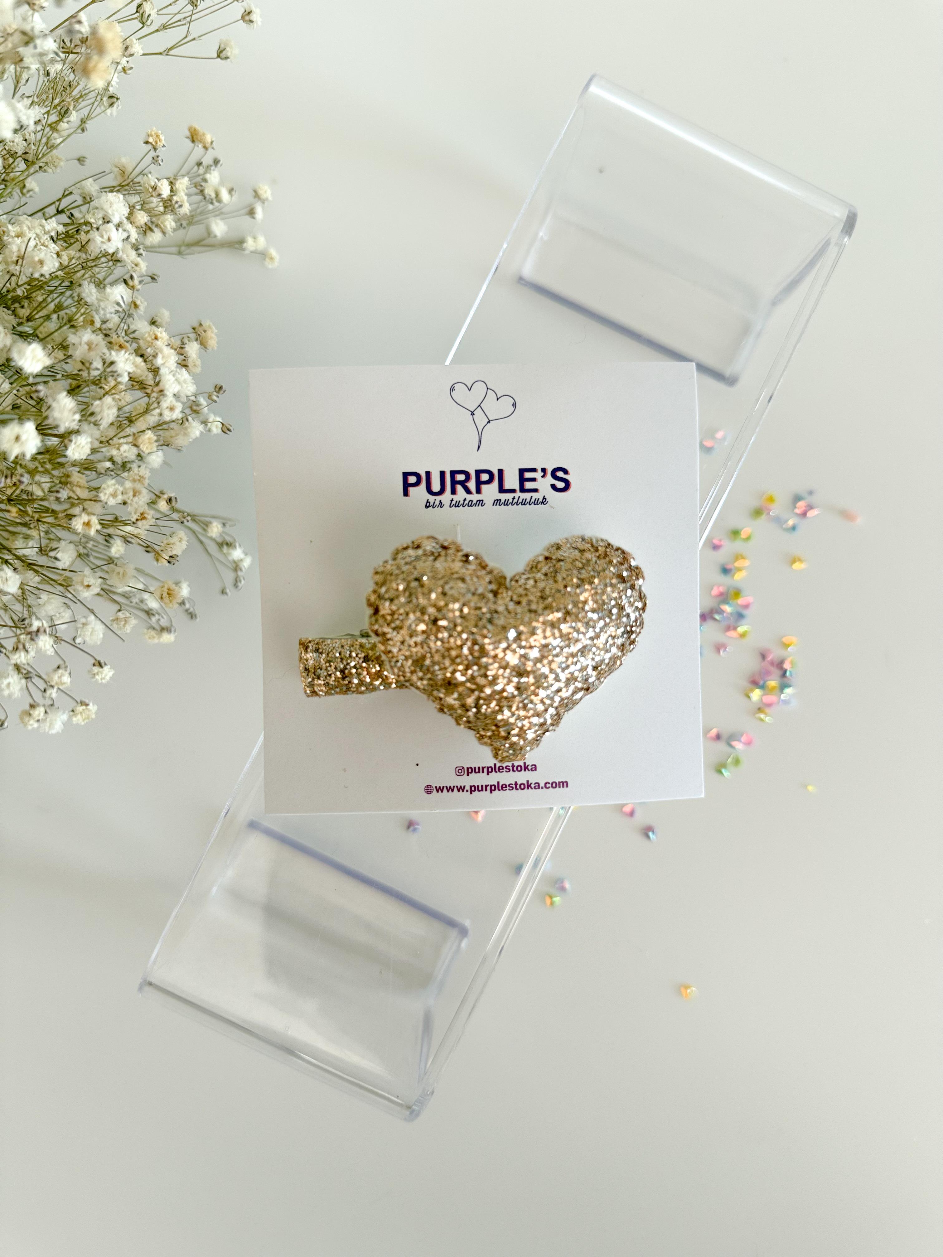 İçi Dolgulu Glitter Keçeden El Yapımı Kalp Pens Toka