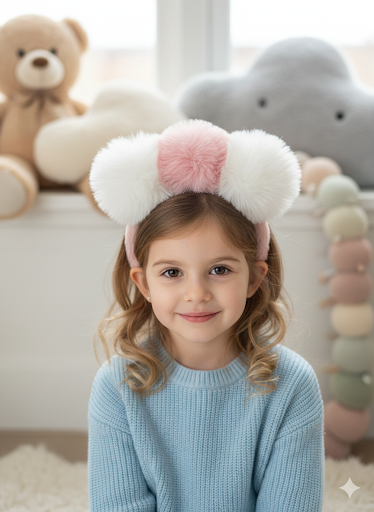 Peluş Dev Ponpon Taç Pembe & Ekru