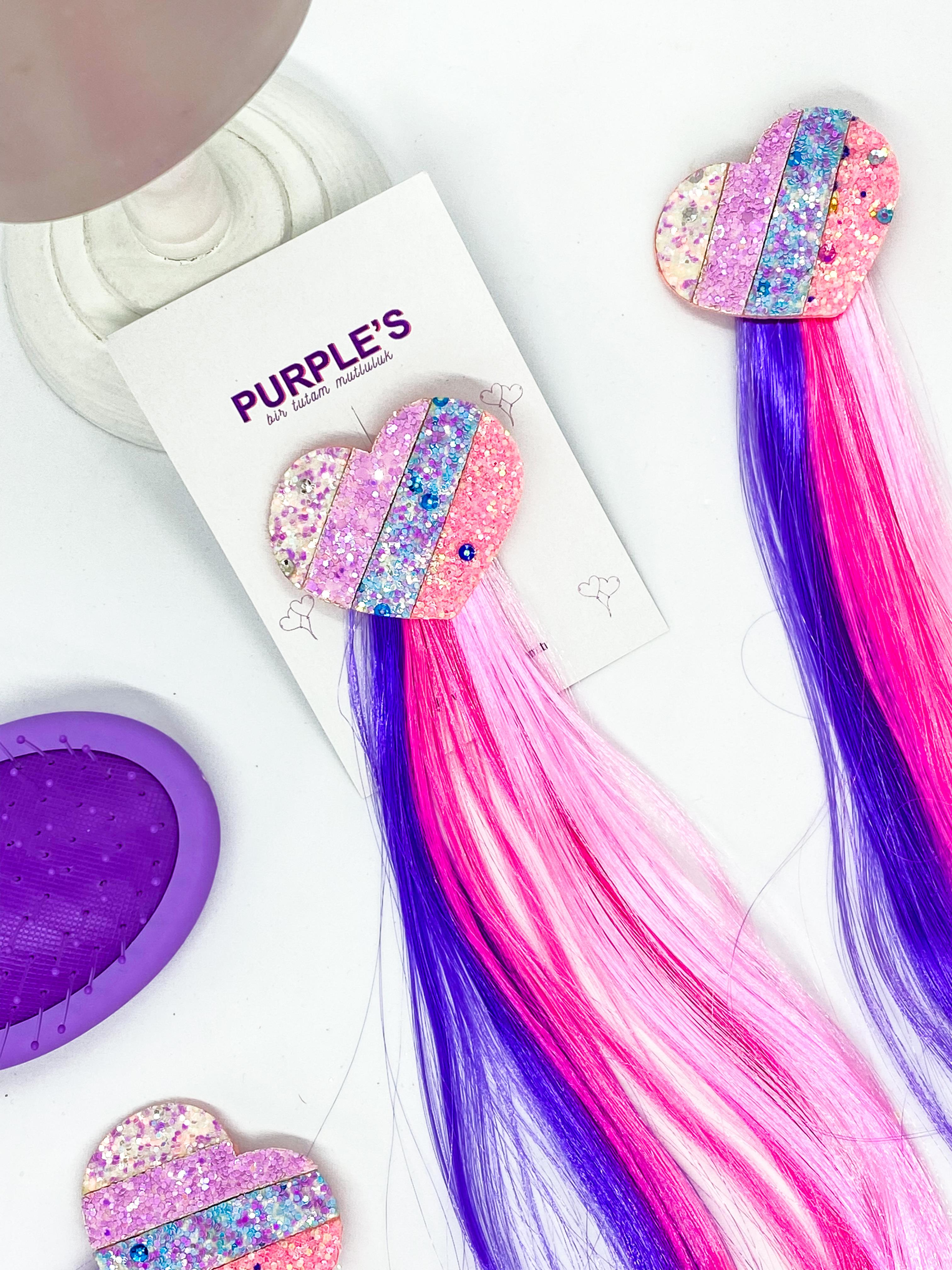 Renkli Saçlı Glitter Kalp Clips Adet 