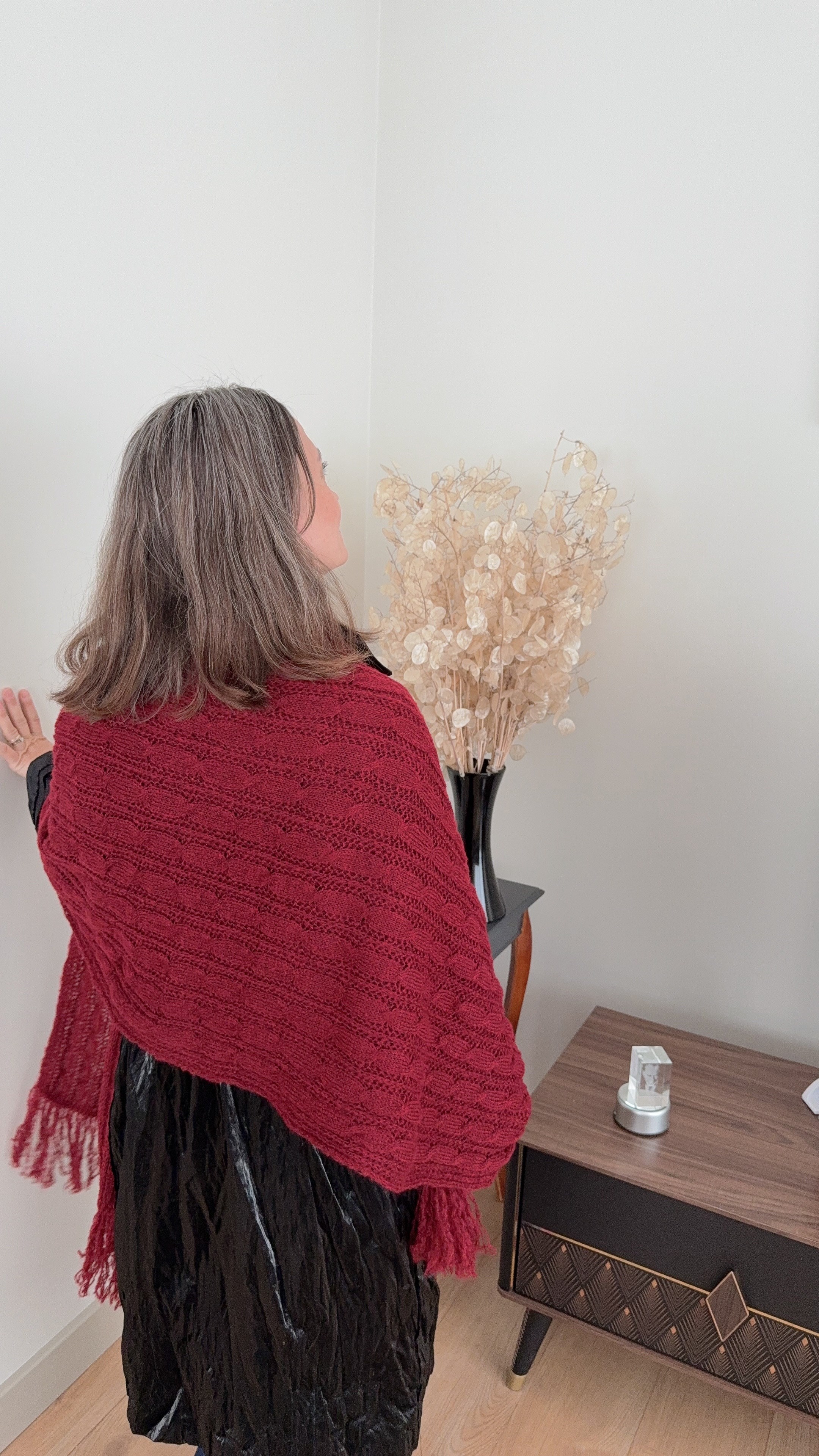 Saç Örgü Model Yumuşak Dokulu Püsküllü Triko Şal 60x200 cm 