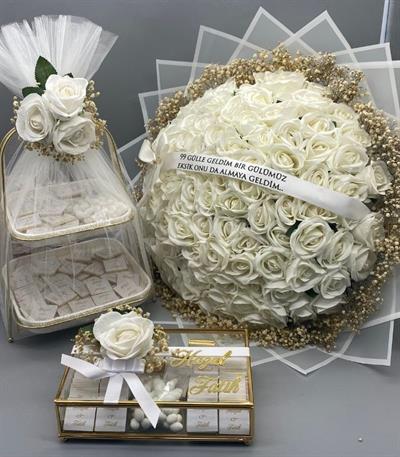 99 GÜL BUKETİ  BEYAZ 3 LÜ SET