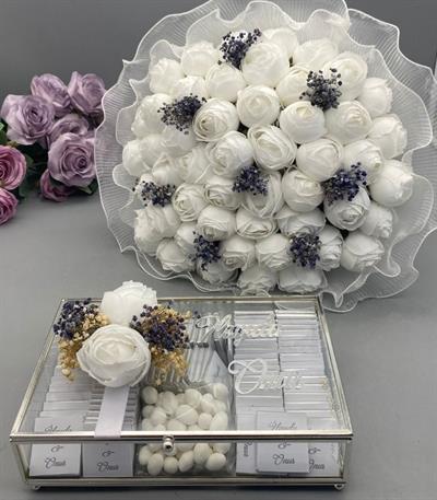 Beyaz Şakayık İsteme Buketi - Yapay İsteme Çiçeği - Şakayık - Şakayık Çiçeği