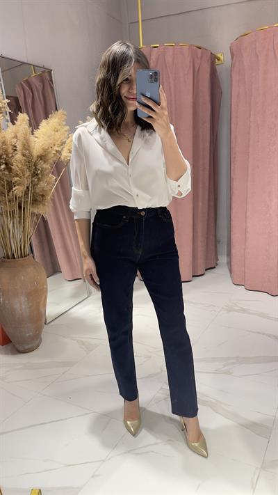  MOM FİT KOT PANTOLON-LACİVERT
