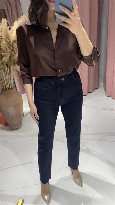  MOM FİT KOT PANTOLON-LACİVERT