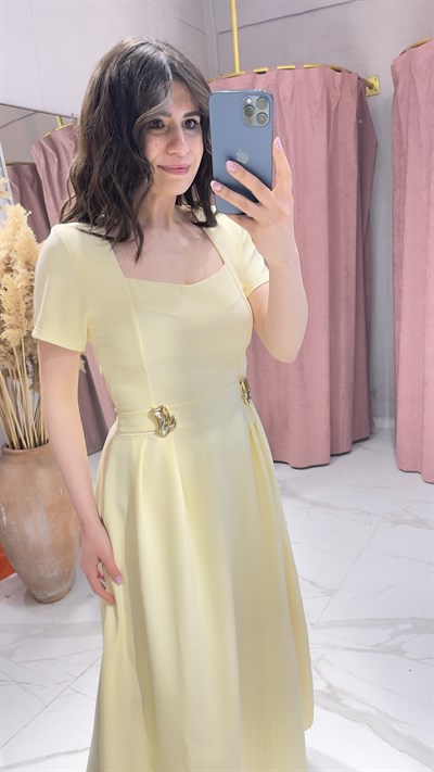 ARMUT YAKA TOKALI ELBİSE-SARI