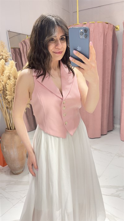 BEL BAĞLAMALI Z*RA YELEK-PEMBE