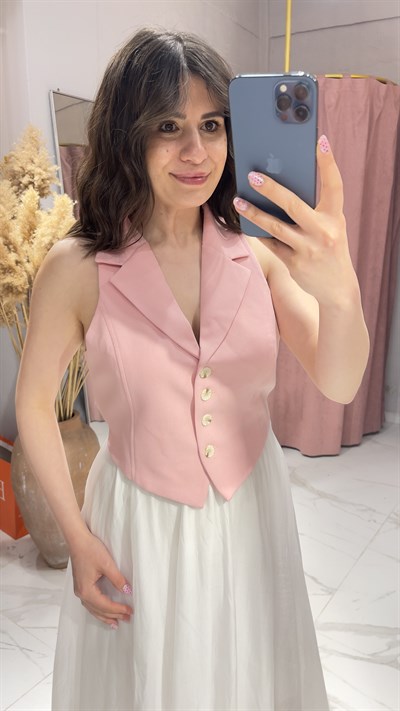 BEL BAĞLAMALI Z*RA YELEK-PEMBE