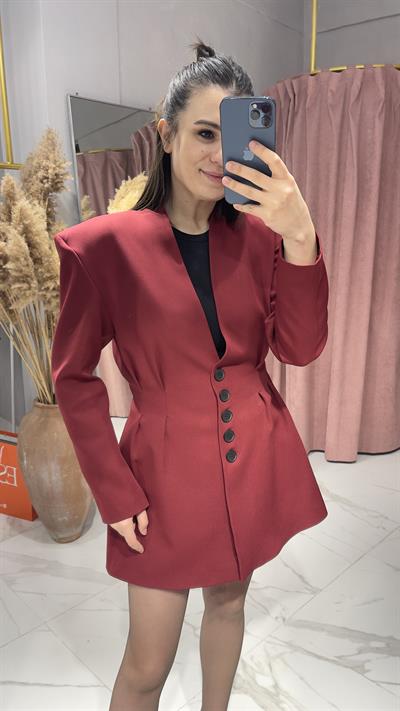 BEL PENSLİ BLAZER ELBİSEETEK-BORDO