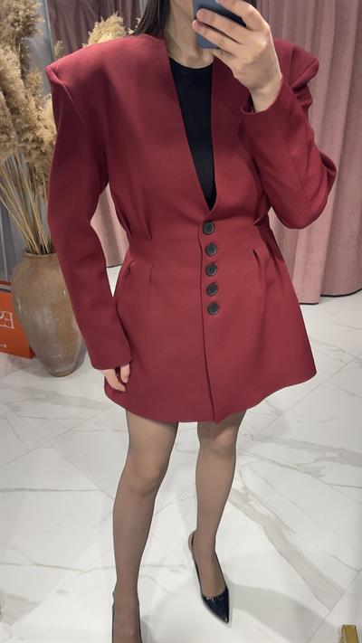 BEL PENSLİ BLAZER ELBİSEETEK-BORDO